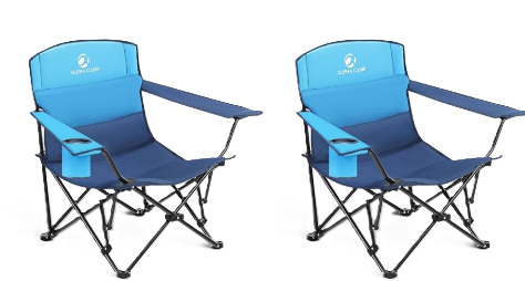 SET DE 2: ALPHA CAMP Silla de camping plegable baja, silla de playa portátil con portavasos, bolsa de almacenamiento, bolsa de transporte, silla de césped ligera para exteriores, conciertos, picnics, viajes, soporta 300lbs
