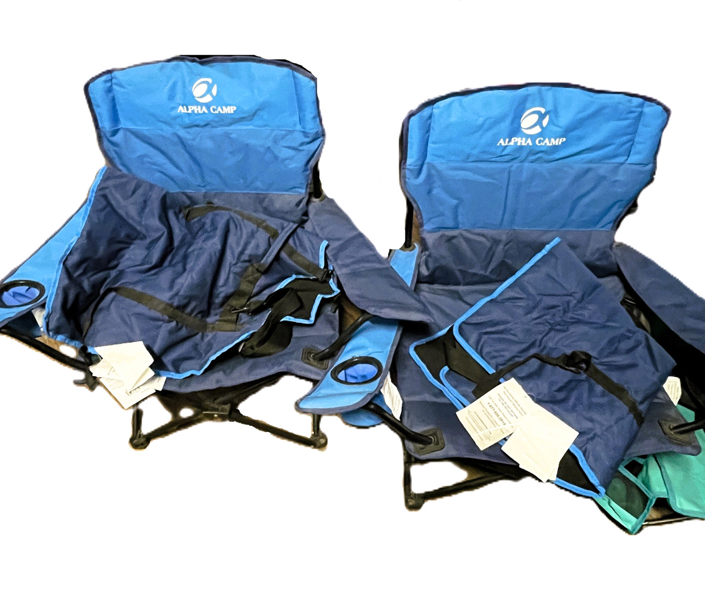 SET DE 2: ALPHA CAMP Silla de camping plegable baja, silla de playa portátil con portavasos, bolsa de almacenamiento, bolsa de transporte, silla de césped ligera para exteriores, conciertos, picnics, viajes, soporta 300lbs