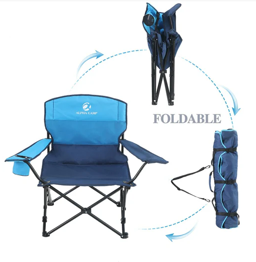 SET DE 2: ALPHA CAMP Silla de camping plegable baja, silla de playa portátil con portavasos, bolsa de almacenamiento, bolsa de transporte, silla de césped ligera para exteriores, conciertos, picnics, viajes, soporta 300lbs