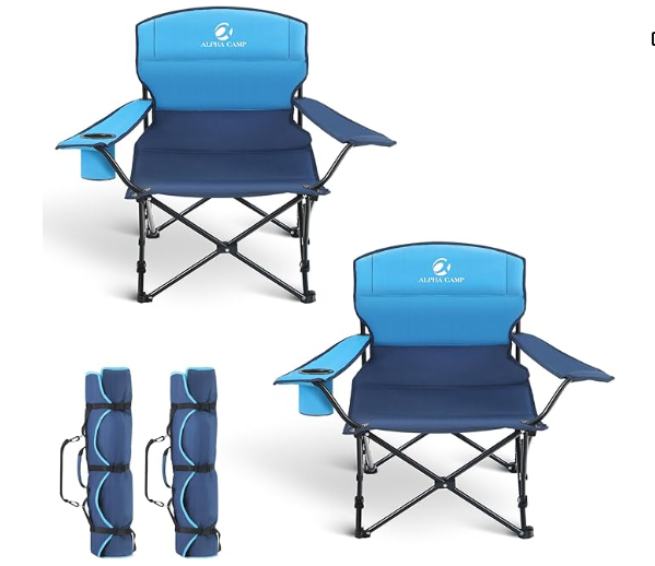 SET DE 2: ALPHA CAMP Silla de camping plegable baja, silla de playa portátil con portavasos, bolsa de almacenamiento, bolsa de transporte, silla de césped ligera para exteriores, conciertos, picnics, viajes, soporta 300lbs
